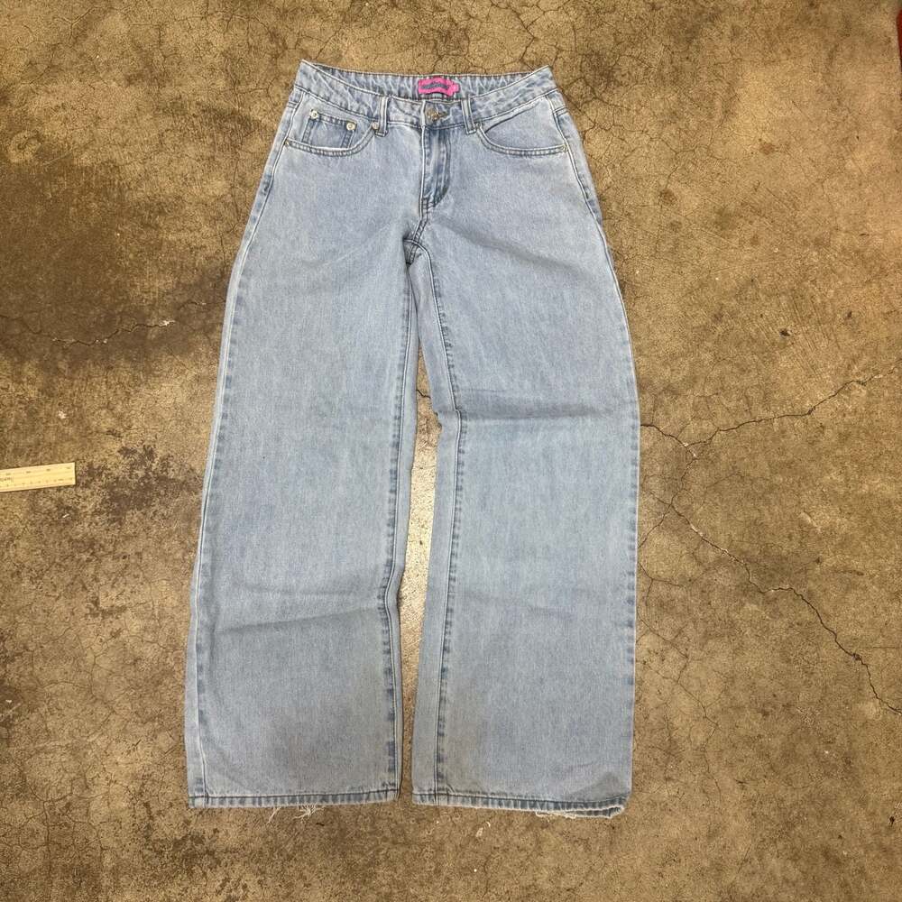 Edikted Low Rise Baggy Wide Leg Light Wash Denim Jeans